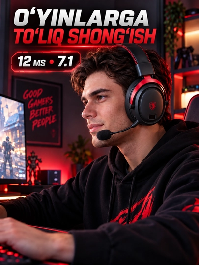 Mikrofon bilan simsiz o'yin naushnik, Bluetooth 6.1, 7.1 surround ovoz, past kechikish