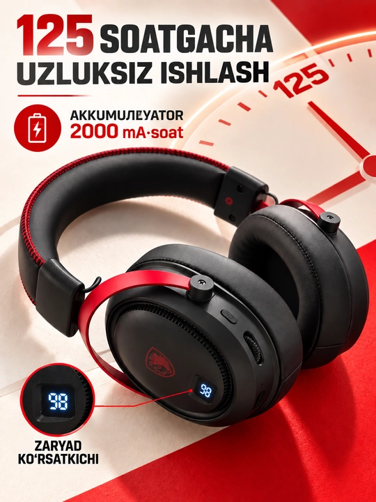 Mikrofon bilan simsiz o'yin naushnik, Bluetooth 6.1, 7.1 surround ovoz, past kechikish