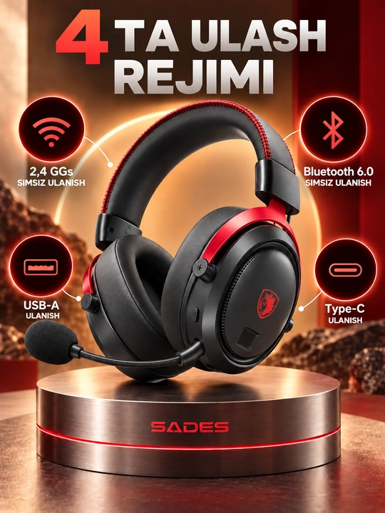 Mikrofon bilan simsiz o'yin naushnik, Bluetooth 6.1, 7.1 surround ovoz, past kechikish