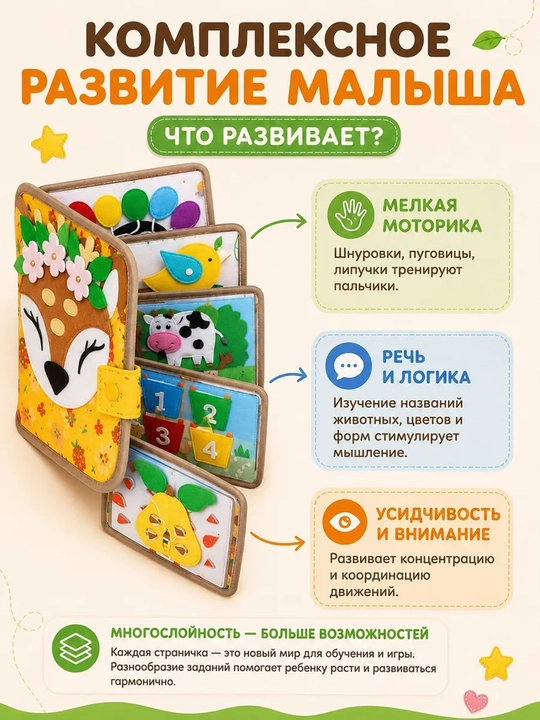 Usborne Busy Book, бизиборд-книжка из фетра — тактильная развивающая книга для малышей