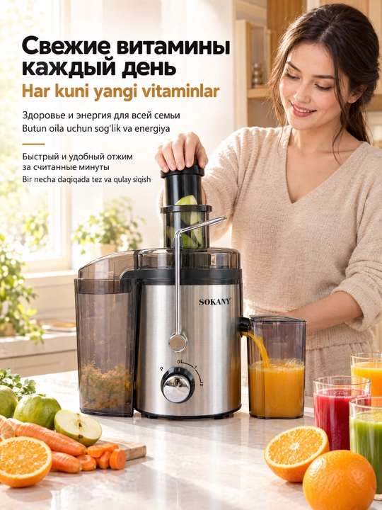 SOKANY SK-JB-175 sharbat siqish mashinasi, 500W, 2 tezlik, po'lat