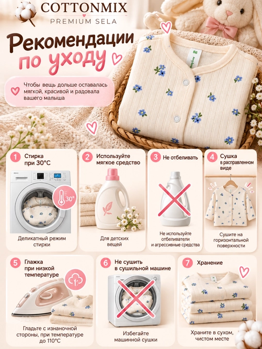 Кофта для новорождённых девочек SELA Baby, розовато-молочная, с цветочным принтом