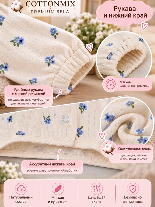 Кофта для новорождённых девочек SELA Baby, розовато-молочная, с цветочным принтом