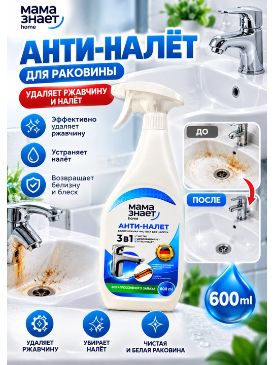Mama Znaet Anti-Nalyot — rakovina va vanna uchun tozalovchi vosita, 600 ml