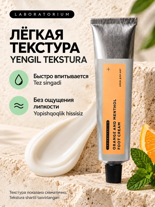Oyoq uchun sovituvchi krem Laboratorium, mentol va mochevina bilan, 60 ml