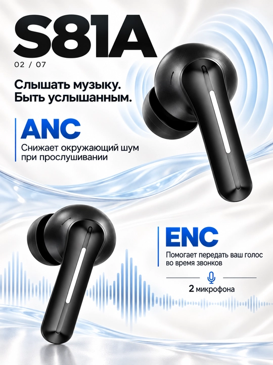 S81A simsiz quloqchinlar, ANC va ENC, Bluetooth 5.4, g‘ilof bilan 24 soatgacha