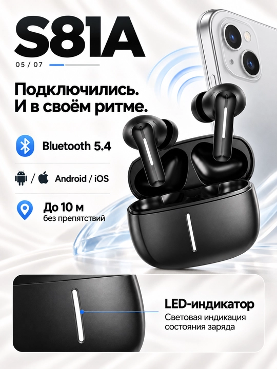 S81A simsiz quloqchinlar, ANC va ENC, Bluetooth 5.4, g‘ilof bilan 24 soatgacha