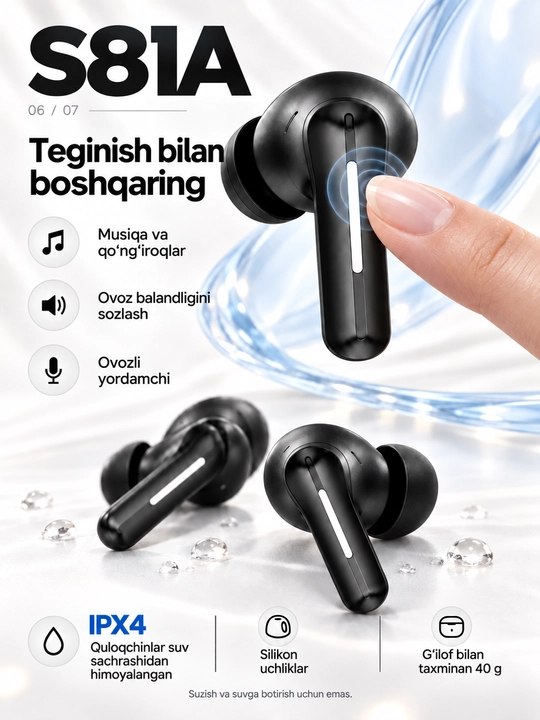S81A simsiz quloqchinlar, ANC va ENC, Bluetooth 5.4, g‘ilof bilan 24 soatgacha