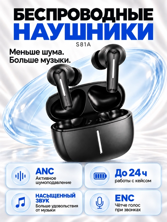S81A simsiz quloqchinlar, ANC va ENC, Bluetooth 5.4, g‘ilof bilan 24 soatgacha - 
