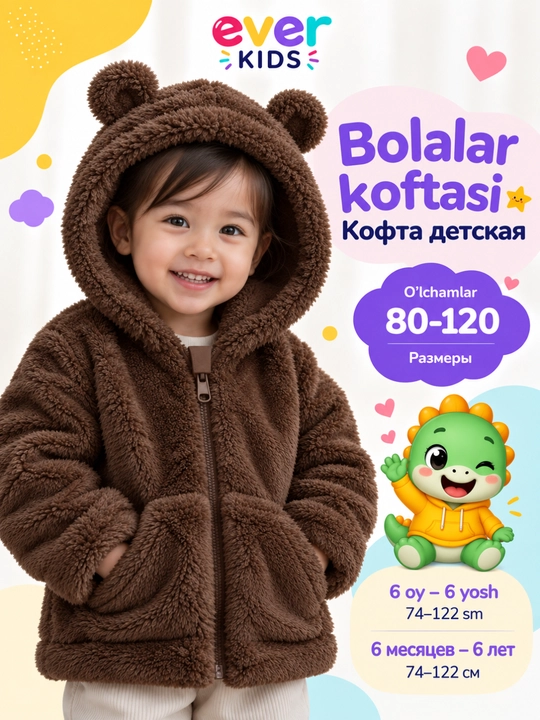 Кофта теплая меховая Teddy для детей, плюшевая толстовка для мальчиков и девочек - 