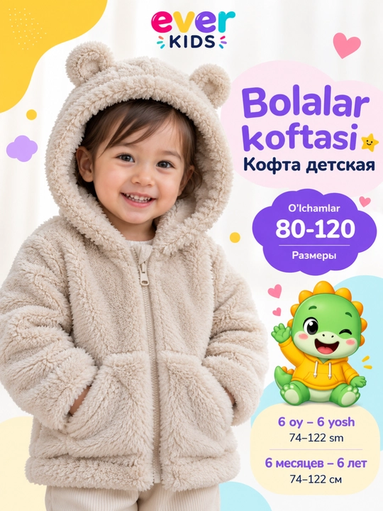 Bolalar uchun issiq mo‘ynali Teddi koftasi, o‘g‘il va qiz bolalar uchun tolstovka - 