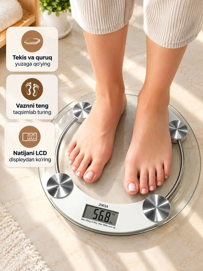 Elektron tarozi, raqamli vazn o‘lchash tarozisi, shisha pol tarozi 180 kg