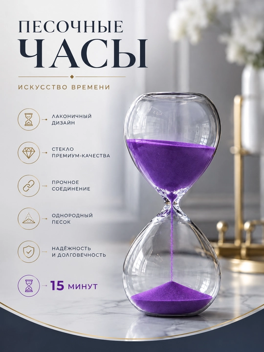 Песочные часы, декоративные стеклянные 15 минут, фиолетовый песок