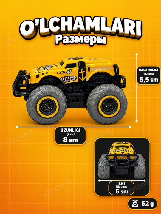 Moshina bolalar uchun, inersion monster-trak mashincha o'yinchoq, 8 sm