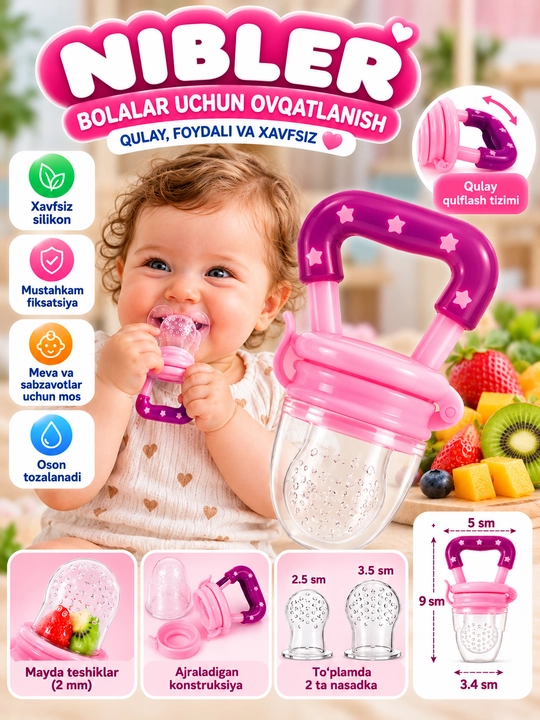Bolalar uchun silikon nibler, meva va sabzavot uchun so‘rg‘ich-emizgich - 