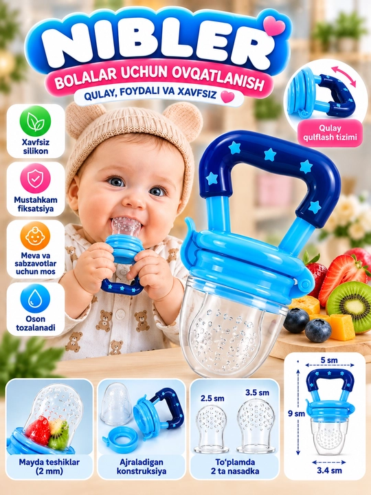 Bolalar uchun silikon nibler, meva va sabzavot uchun so‘rg‘ich-emizgich - 