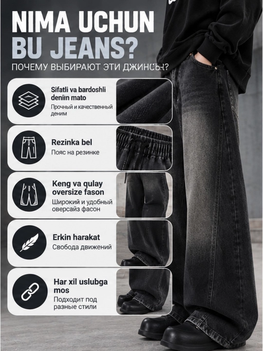 Erkaklar uchun buggy jinsi shimlar, keng, katta o'lchamli, elastik jinsi shimlar