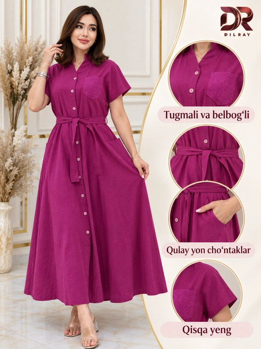 Женское летнее длинное платье на пуговицах с поясом, Oversize