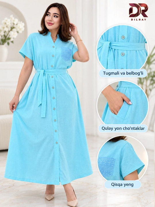 Женское летнее длинное платье на пуговицах с поясом, Oversize