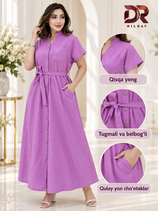 Женское летнее длинное платье на пуговицах с поясом, Oversize
