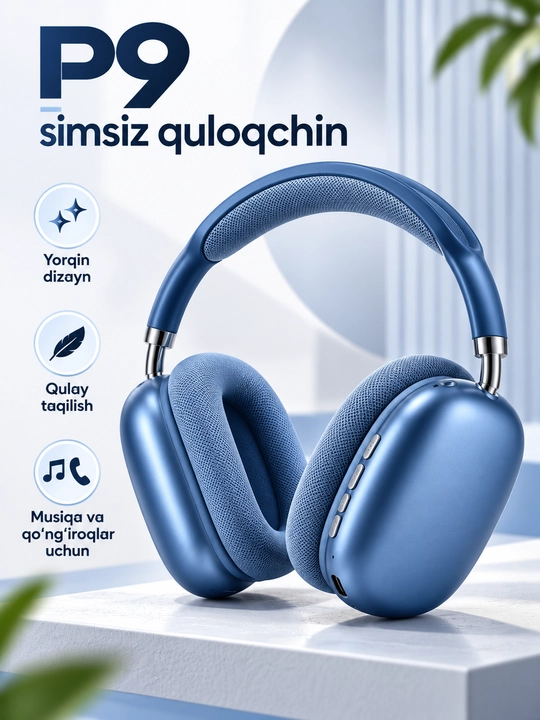 P9 simsiz Bluetooth quloqchin, katta over-ear naushnik, mikrofonli headset