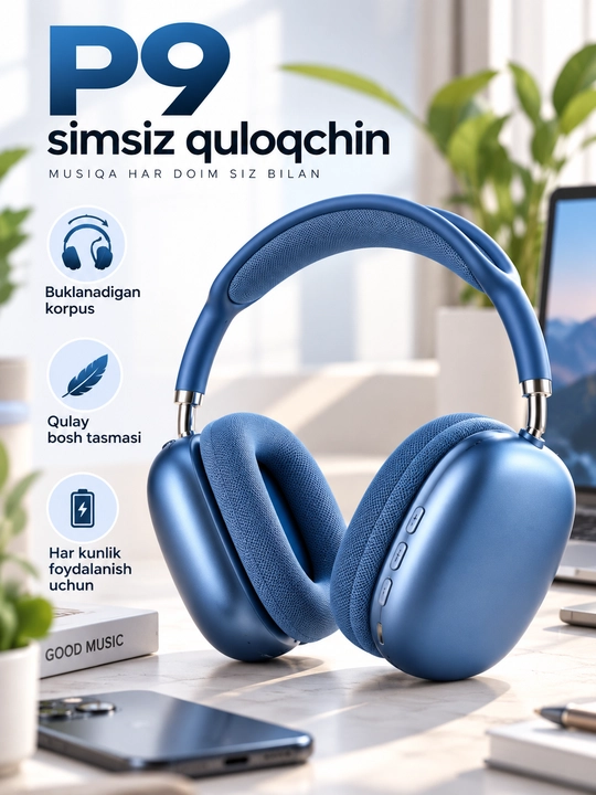 Беспроводные Bluetooth наушники P9, полноразмерные, с микрофоном