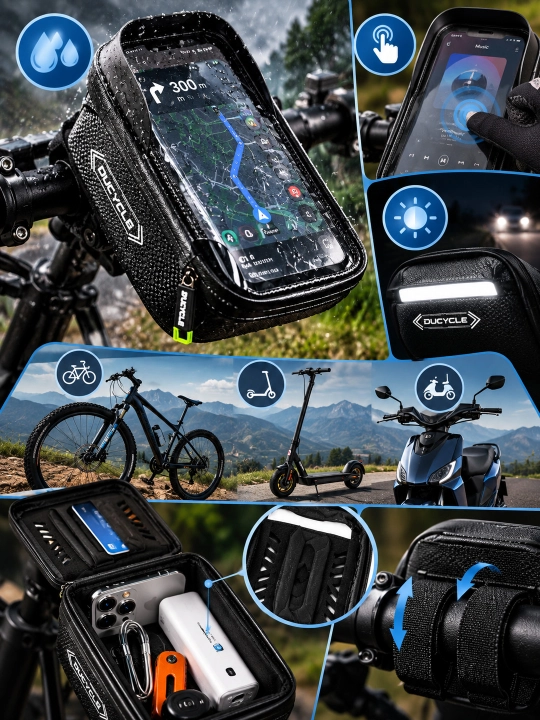Velosiped, samokat uchun Ducycle telefon ushlagich sumkasi 7' gacha namlikka chidamli