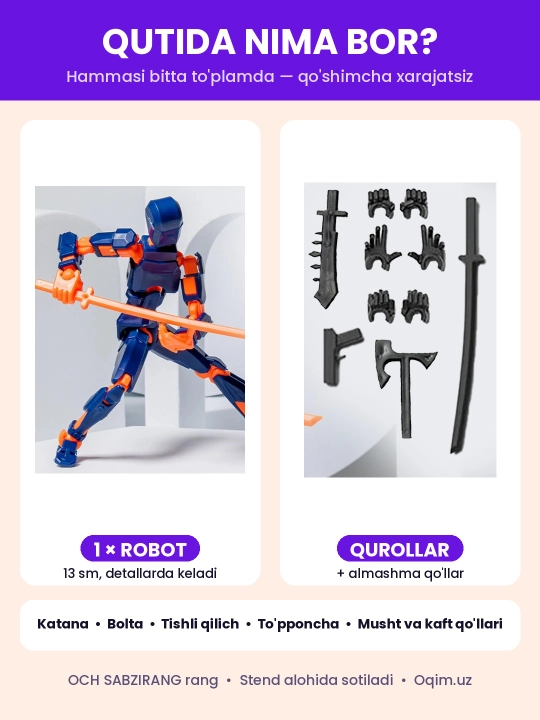 Фигурка-робот DUMMY 13, 13 см, сборная из 3D деталей, подвижные суставы, без магнитов