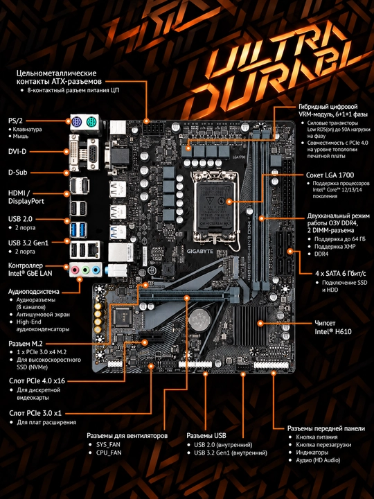 Материнская плата Gigabyte H610 M-H V3