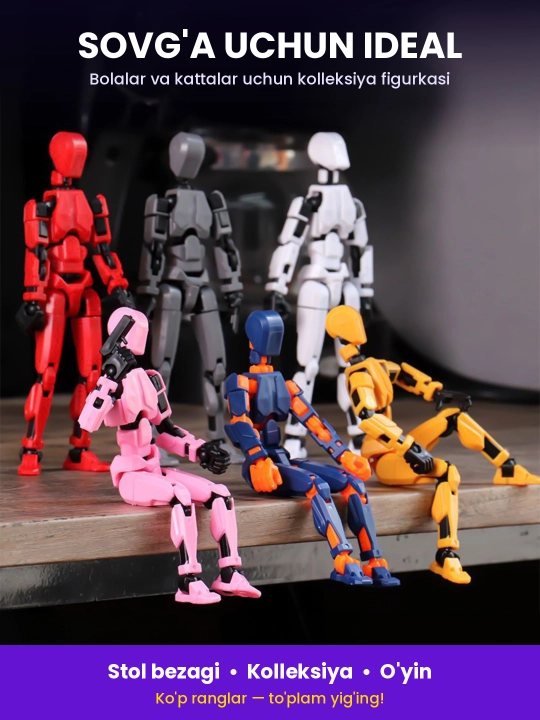 DUMMY robot figurasi 13, 13 sm, 3D qismlardan yig‘ilgan, harakatchan bo‘g‘imlar, magnitsiz