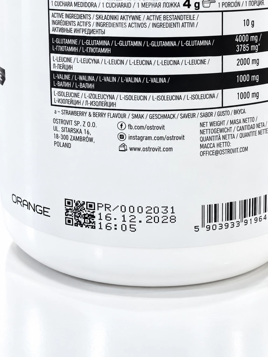 OstroVit BCAA + Glutamin 500g, БЦА Глутамин порошок
