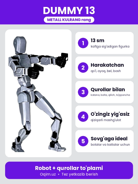 Фигурка-робот DUMMY 13, 13 см, сборная из 3D деталей, подвижные суставы, без магнитов