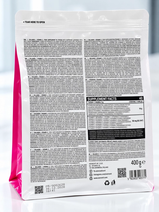 OstroVit Collagen + Vitamin C 400g вкус Малина, коллаген