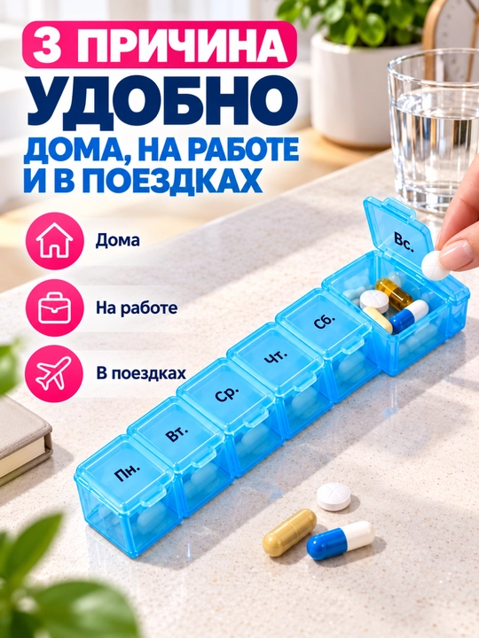 Таблетница на 7 дней, органайзер для таблеток, лекарств, витаминов и капсул