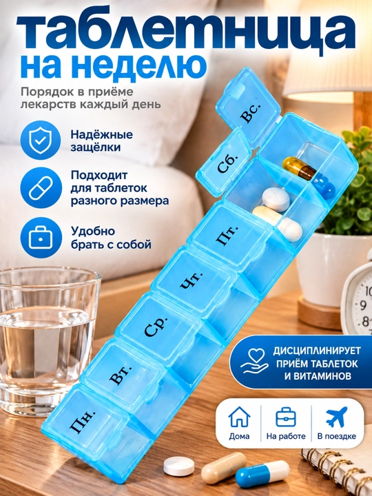 Таблетница на 7 дней, органайзер для таблеток, лекарств, витаминов и капсул
