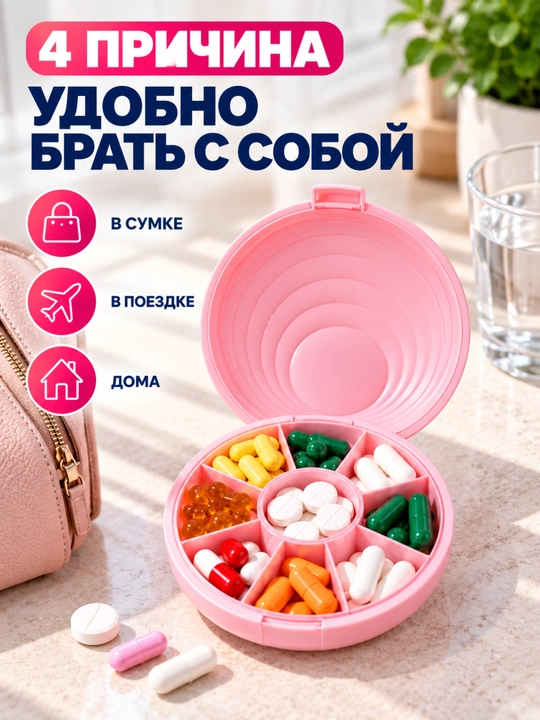 Таблетница на 7 дней, органайзер для таблеток, лекарств, витаминов и капсул