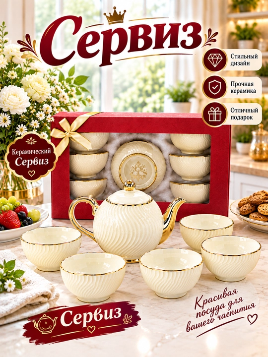 Сервиз набор чайник 6 пиялушек - 