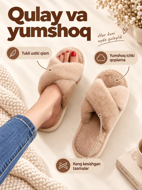 Uy shippaklari, ayollarniki, yumshoq, momiq, ochiq, kesishgan tasmali, tagcharmi EVA
