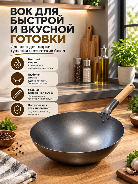 Сковорода-WOK из нержавеющей стали – для жарки, тушения и запекания - 