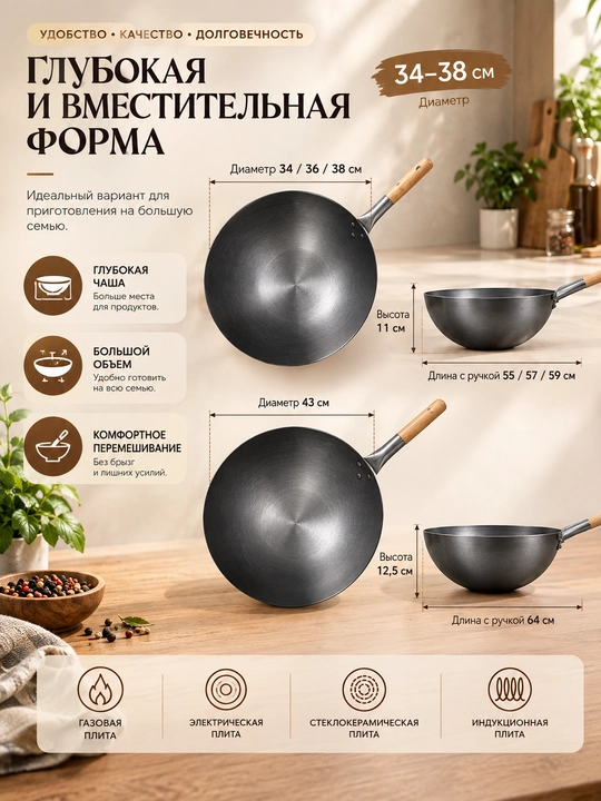 Сковорода-WOK из нержавеющей стали – для жарки, тушения и запекания
