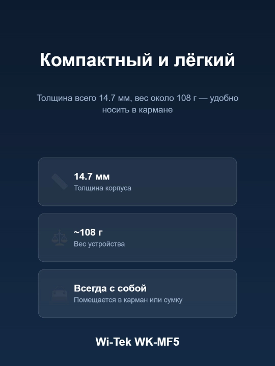 4G LTE мобильный Wi-Fi роутер Wi-Tek WK-MF5 портативный