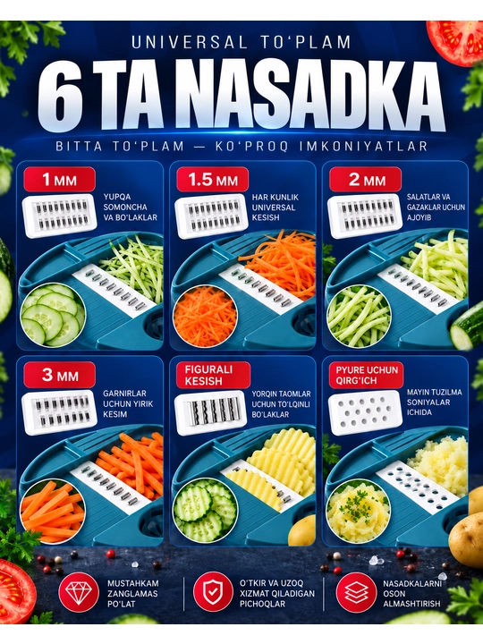 12 in 1 ko‘p funksiyali sabzavot to‘g‘ragich, qirg‘ich, slayser, konteyner va archgich