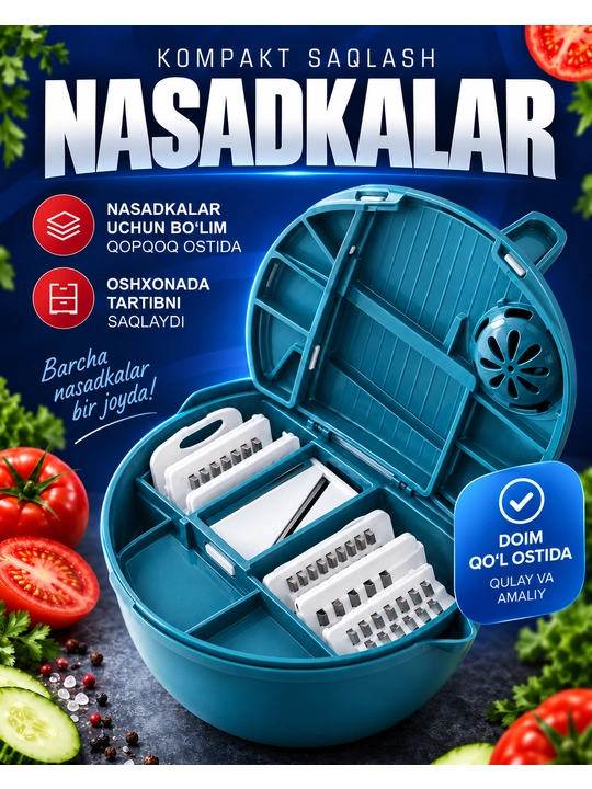 12 in 1 ko‘p funksiyali sabzavot to‘g‘ragich, qirg‘ich, slayser, konteyner va archgich