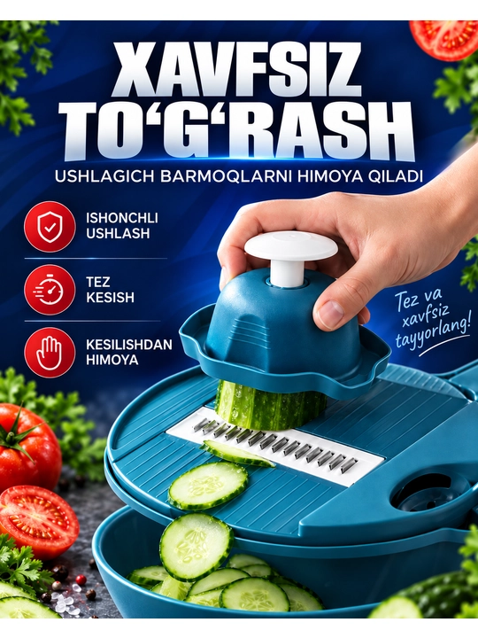 12 in 1 ko‘p funksiyali sabzavot to‘g‘ragich, qirg‘ich, slayser, konteyner va archgich