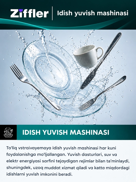 Ziffler idish yuvish mashinasi, uy va oshxona uchun idish yuvish mashinasi, 60 sm