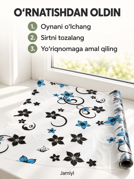 Deraza va oynalar uchun o‘z-o‘zidan yopishadigan naqshli dekorativ plyonka