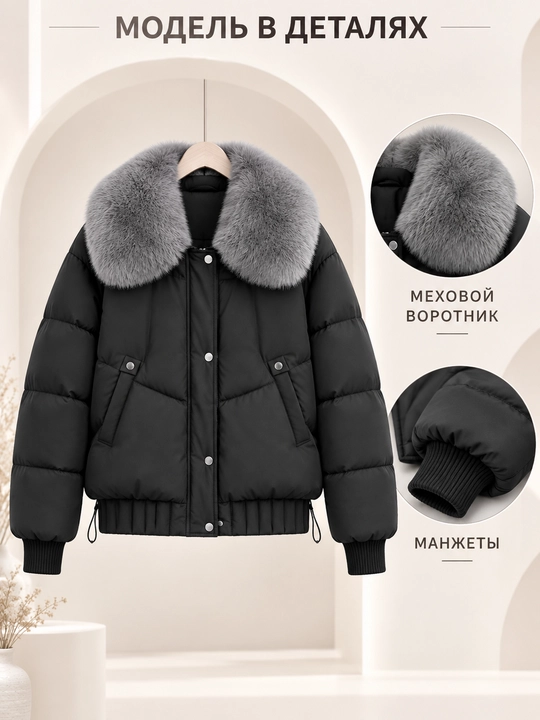 Теплая женская куртка с меховым воротником M–XXL, 12 цветов