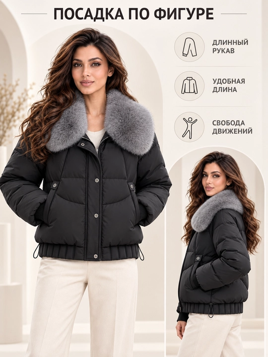 Теплая женская куртка с меховым воротником M–XXL, 12 цветов