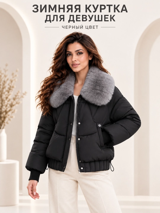 Теплая женская куртка с меховым воротником M–XXL, 12 цветов