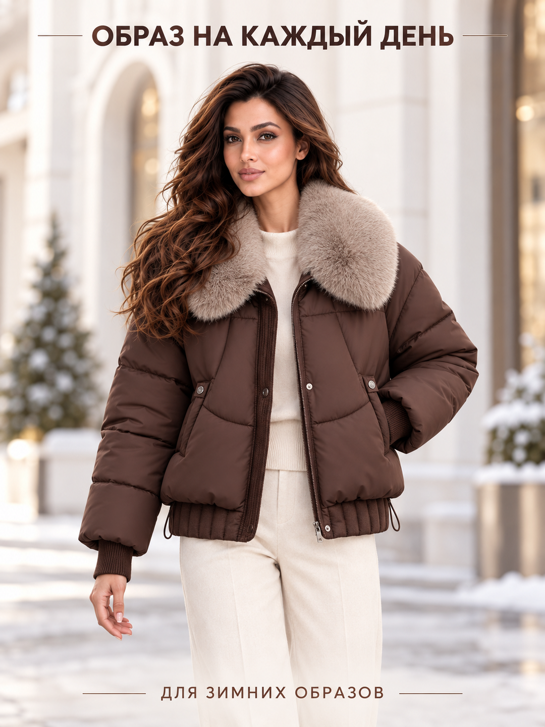 Теплая женская куртка с меховым воротником M–XXL, 12 цветов